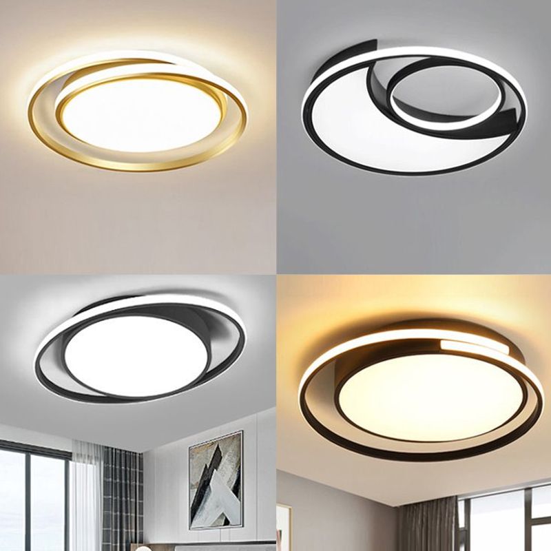 Artistique LED elliptique Flush Mount Light Metal Living Room Ceiling Light Flush Mount in Black