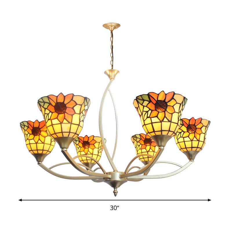 Lampada di girasole/lampadario a foglia Lampone 6/8 Luci Kit lampada sospesa Tiffany in bianco/arancione per soggiorno
