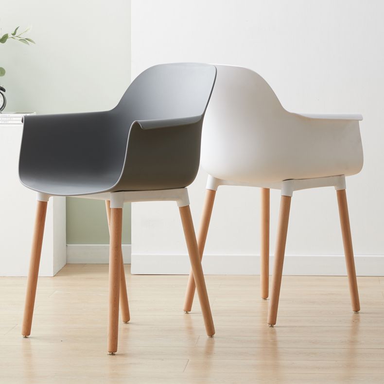 Scandinavian Dining Arm Chairs Plastic Armchairs with Wood Legs (Set of 4)