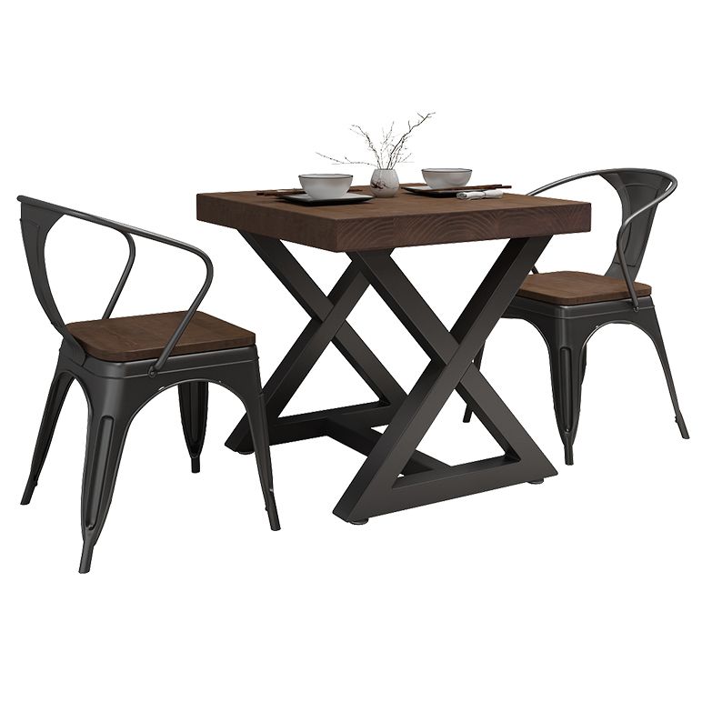 Industrial Square Dining Table Pine Solid Wood Table with Trestle Base