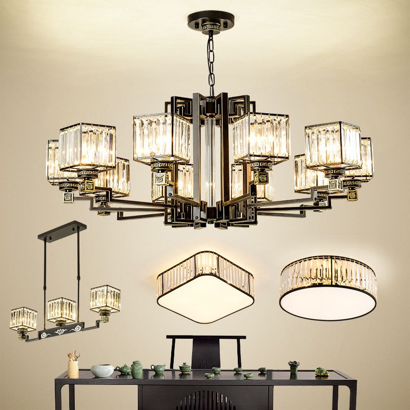 Éclairage pendentif cubique traditionnel clair luminaire lustre en verre britannique en noir