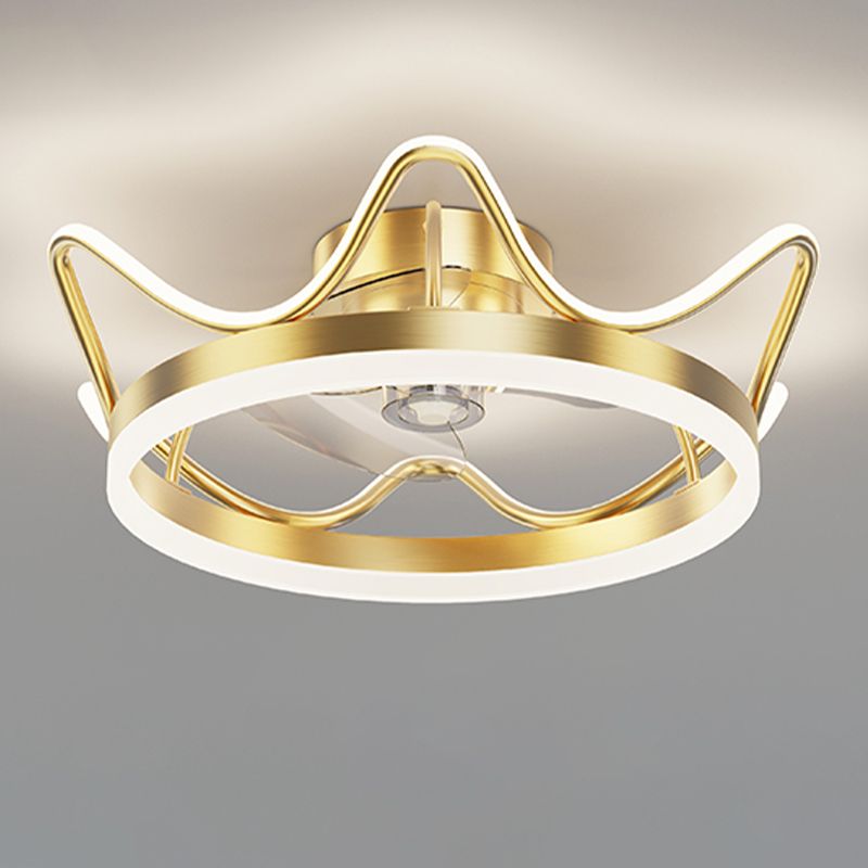 Brushed Gold Circular Ceiling Fan Lamp Minimalist Metal LED Semi Mount Lighting