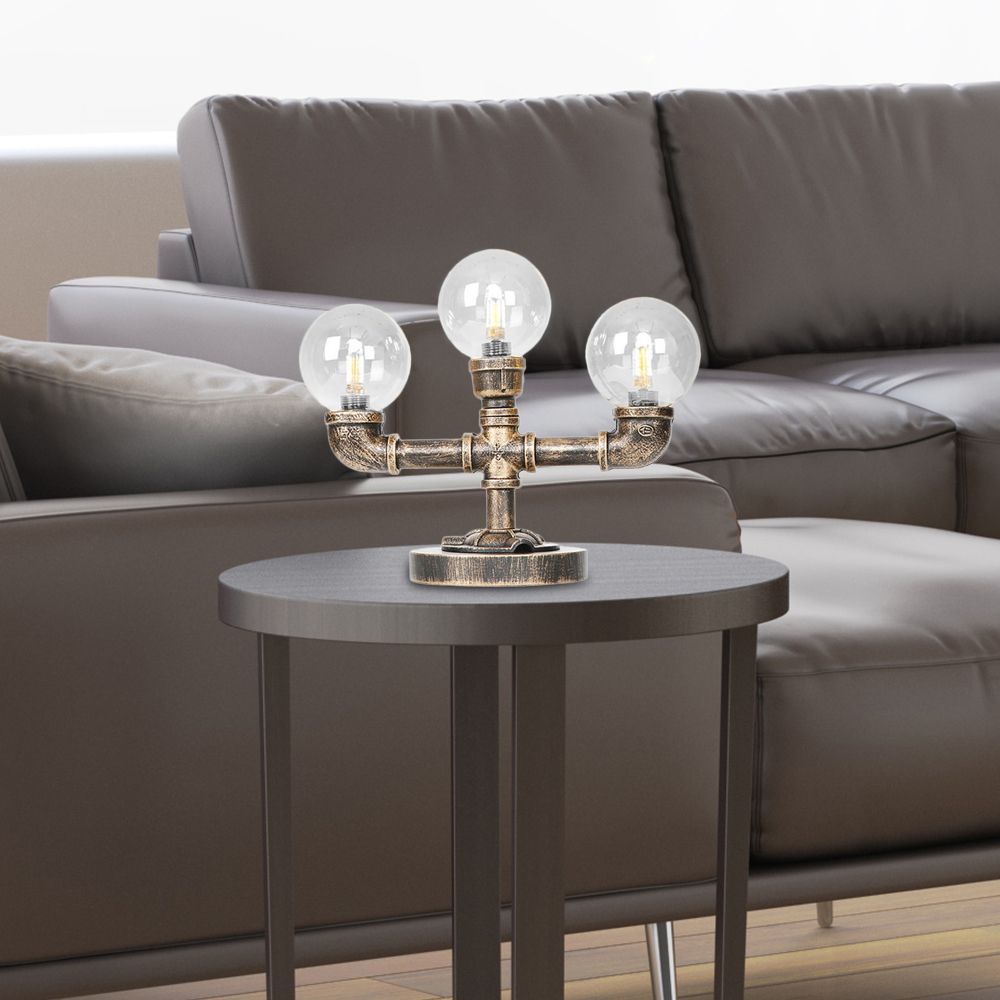 Clear/Amber Glass Antique Bronze Distanne Light Globe 2/3 Light Implesso di attività industriali con base