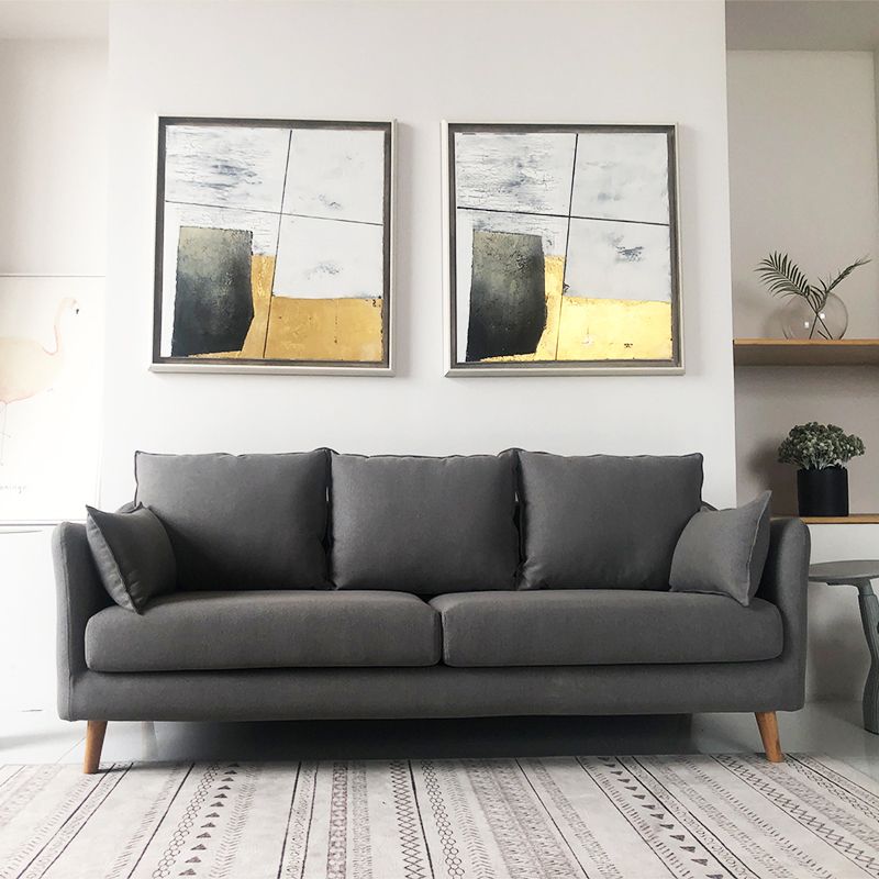 34.25" H Modern 3-seater Cotton Blend Flared Arm Sofa with Pillows