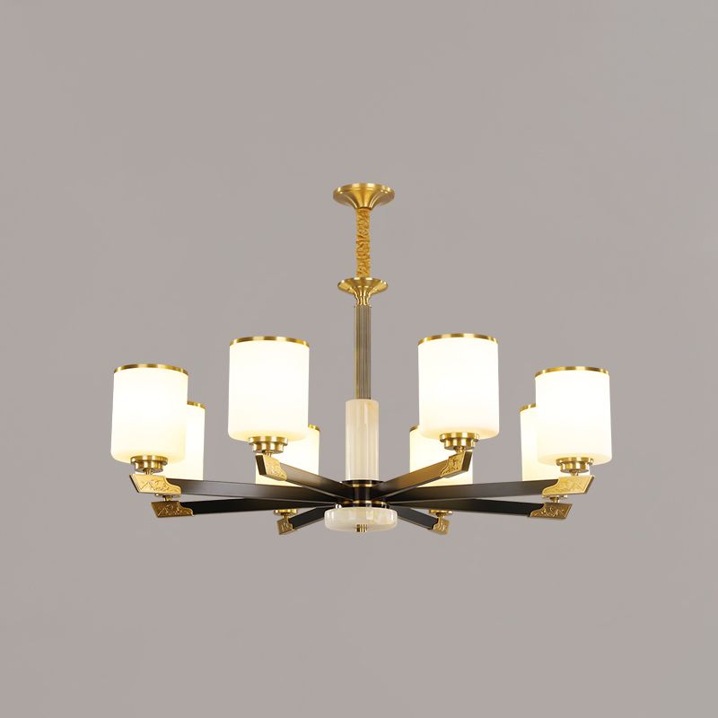 Contemporary Cylindrical Hanging Pendant Light Copper Ceiling Chandelier with Glass Shade