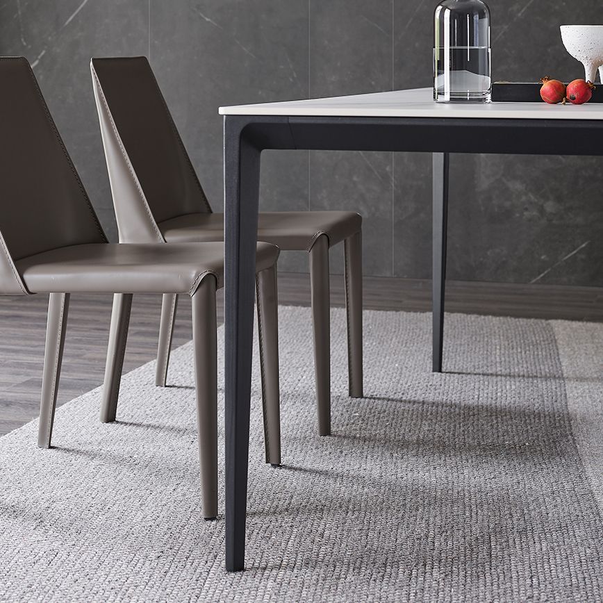 Modern Style Sintered Stone Dining Table White Rectangle Table with 4 Legs for Kitchen