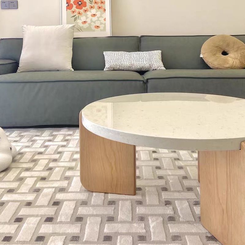 3 Legs Coffee Table Contemporary Round Stone Coffee or End Table