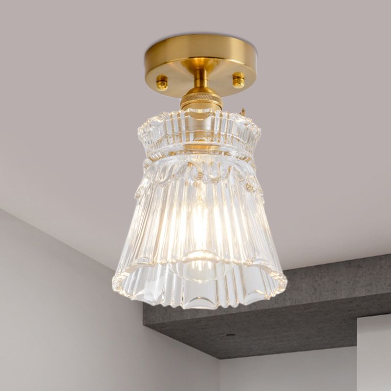 Cône/cylindre/cloche couloir semi-affleurant industriel verre texturé clair éclairage de plafond doré à lumière unique