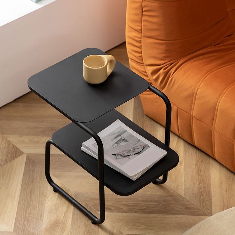 Square Sleigh Base Design Metal Table Medieval Modern Style with Storage Rack Side Table