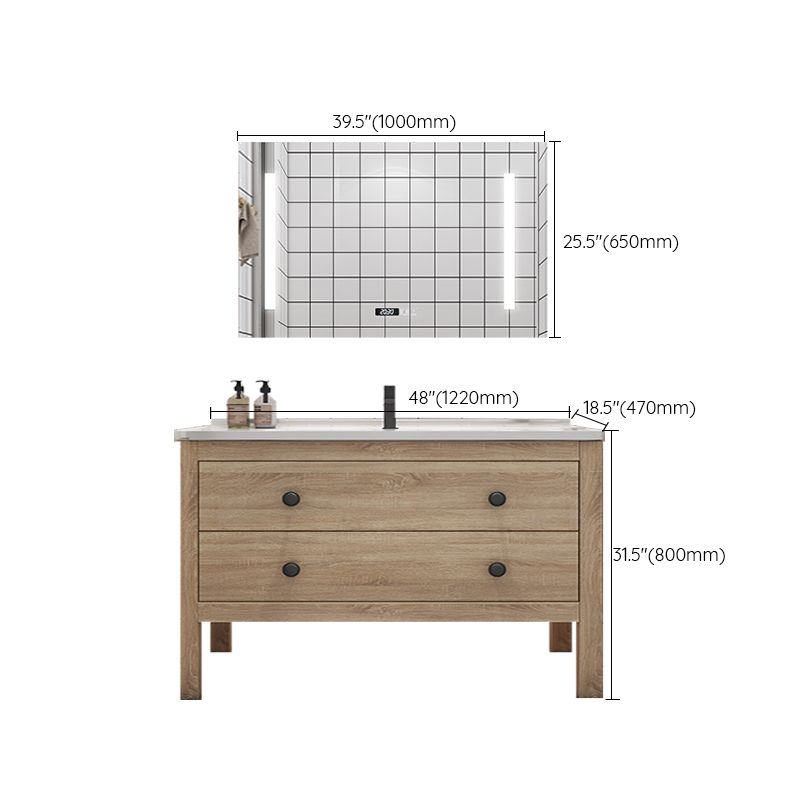 Wood Frame Vanity Mirror Freestanding Single Sink Scratch Resistant Vanity with Drawers