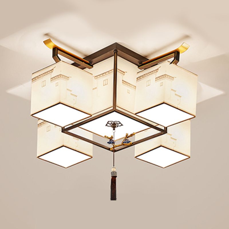 5/8/12/16/21 Ceiling Light with Fabric Shade Chinese Style Flush Mount Light
