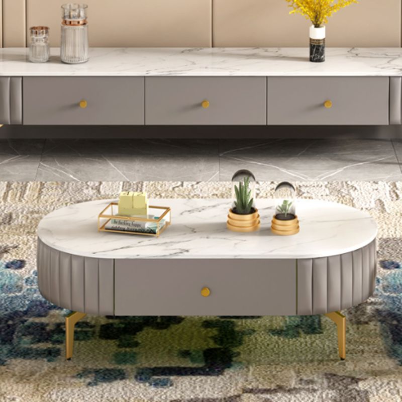 Glam 4 Legs Metal Coffee Table Draw included Oval Single Cocktail Table