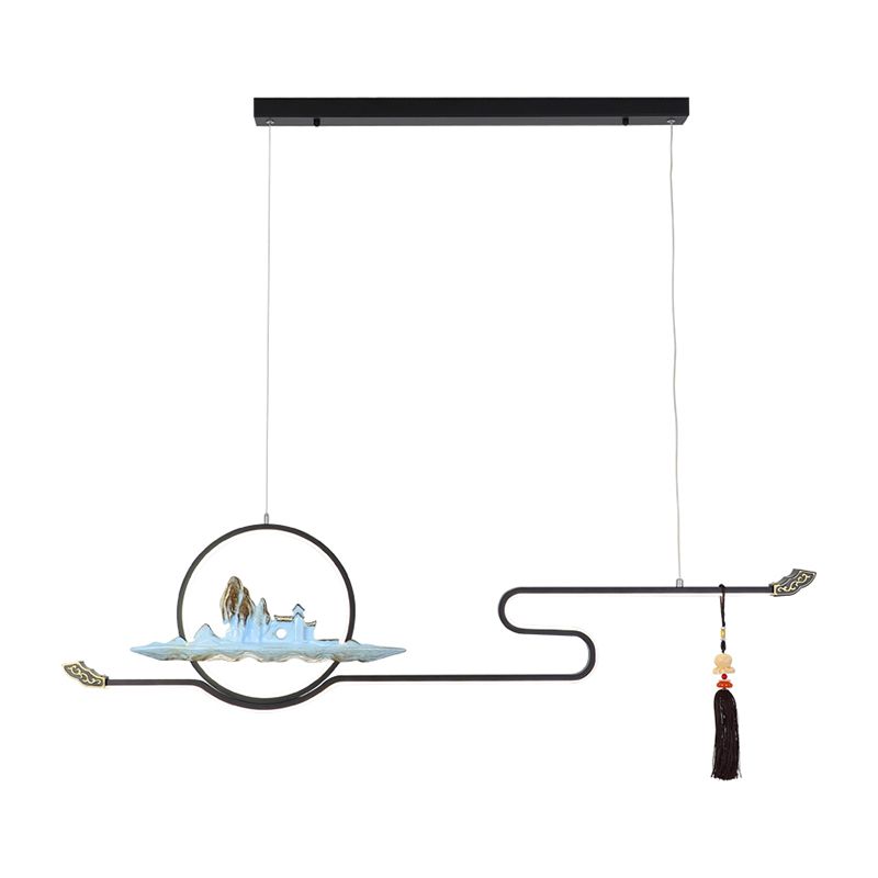 Luces colgantes de la sala de té contemporánea de metal lineal Dos accesorios de iluminación de la isla ligera