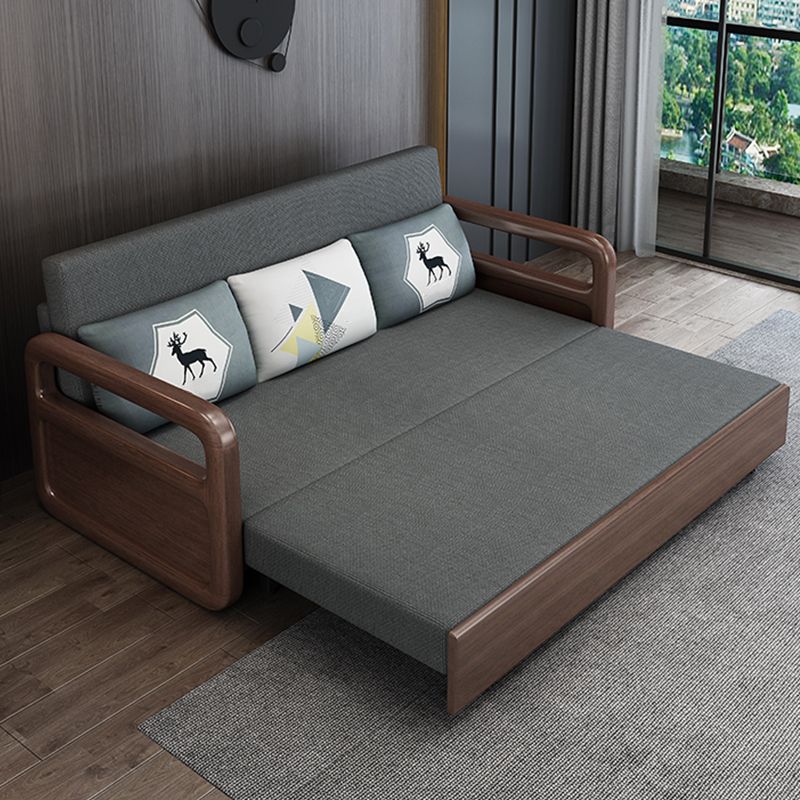 31.49" Wide Futon Sofa Bed with Storage Foldable Linen Gray Oak