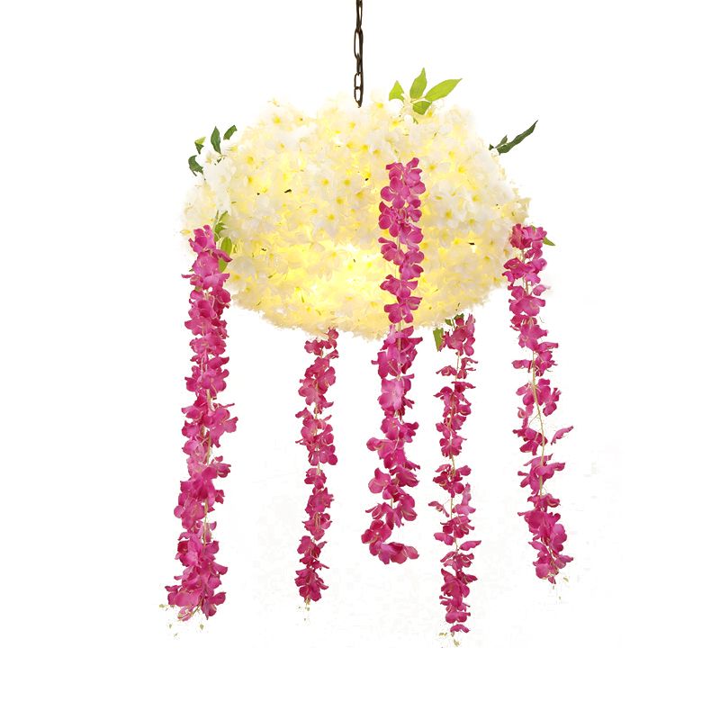 18"/25.5" Wide Rose Red 3 Heads Pendant Chandelier Industrial Metal Flower Decoration Hanging Light Kit