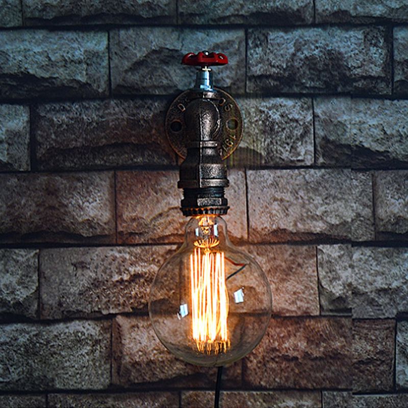 Copper Piped Wall Lamp with Gauge/Valve Decoration Rustic Style Metal 1 Light Living Room Wall Mount Light
