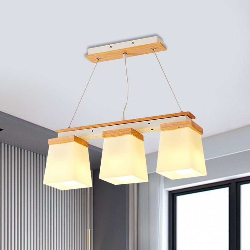 Square Shade Dining Room Chandelier Wooden 3/4 Lights Nordic Island Lighting in White