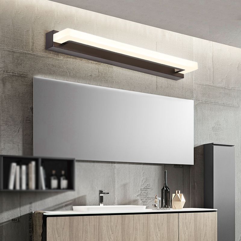 Linear Metal Wall Sconce Modern Style 1 Light Mirror Wall Mount Lighting in Black