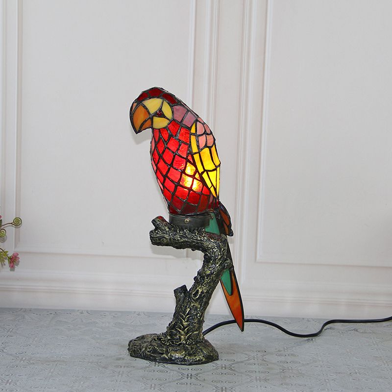 Tiffany Parrot Table Lamp 1 Bulb Handcrafted Stained Glass Night Stand Light for Bedroom