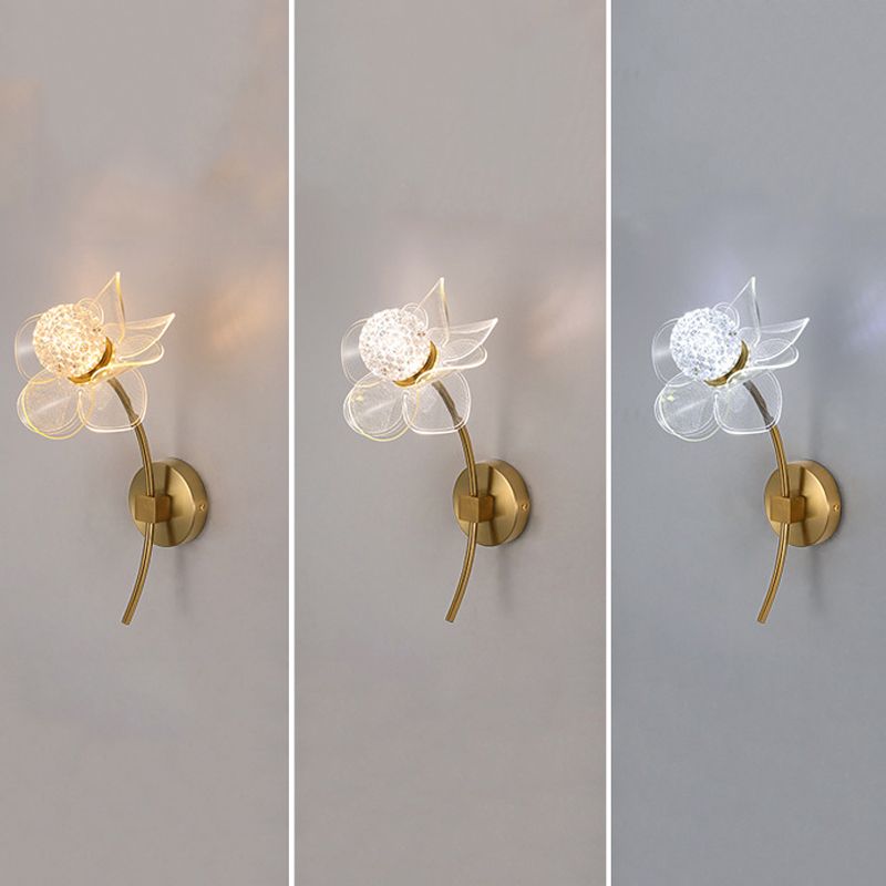 Modern Wall Sconce Flower Wall Light Fixture with Acrylic and Metal for Bedroom