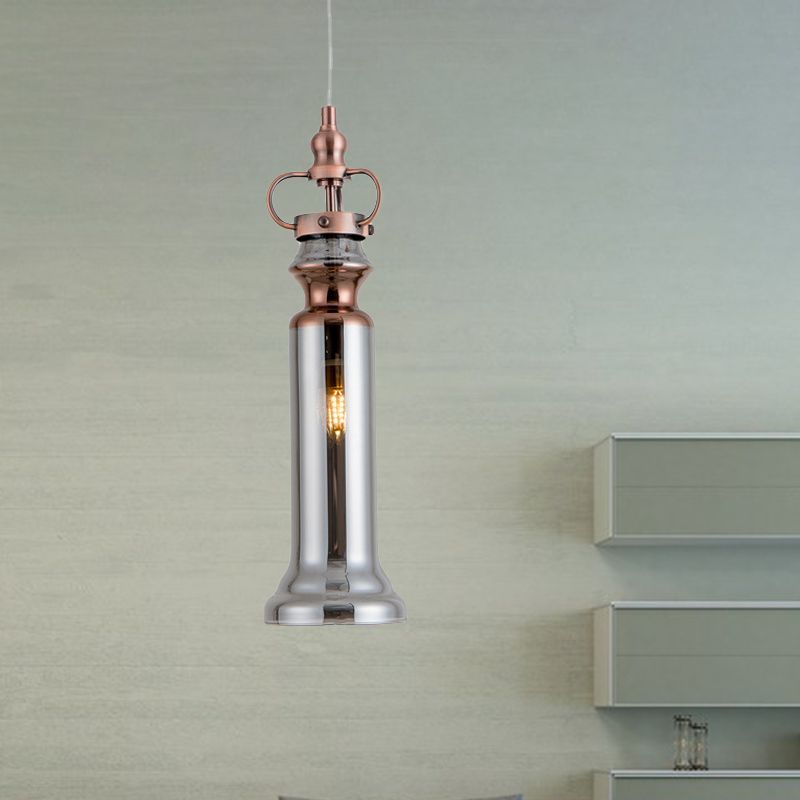 Lámpara colgante moderna de cilindro humo gris/cognac vidrio 1 luz de techo colgante de dormitorio ligero
