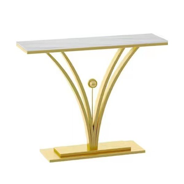 Contemporary Stone Console Sofa Table Rectangle Metal End Table for Hall