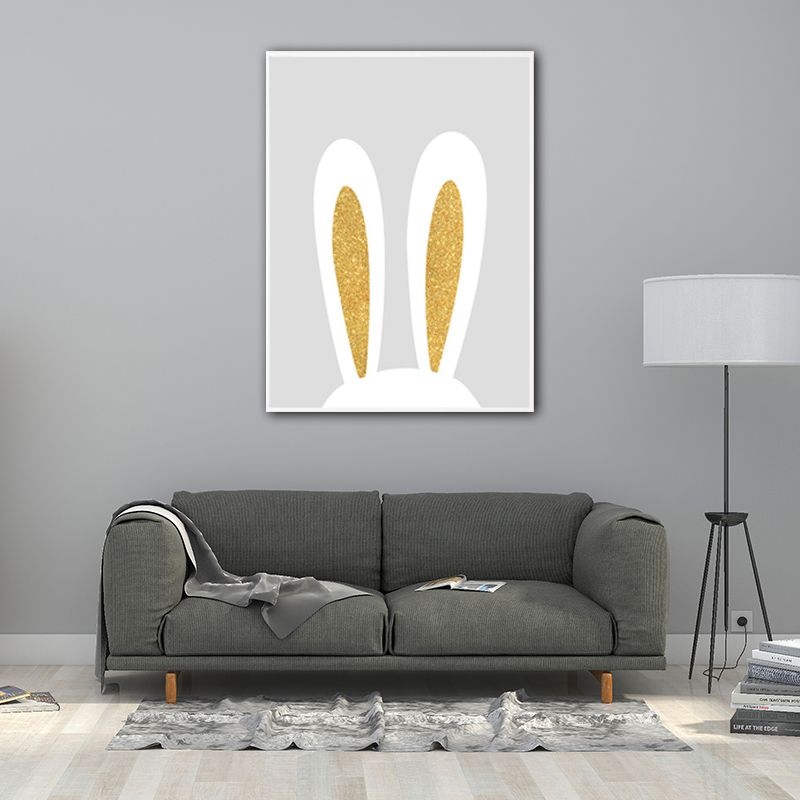 Minimalism Rabbit Ear Paintings for Playroom Canvas Wall Art in Yellow, Multiple Sizes