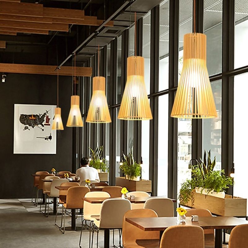 Shaded Dining Room Pendant Light Wood Single-Bulb Contemporary Suspension Light Fixture