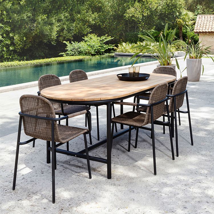 Solid Wood Patio Dining Sets Oval 1/3/7 Pieces Dining Table Set