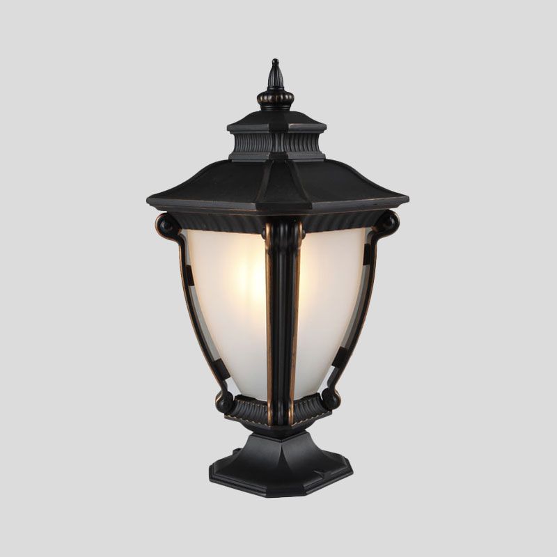 Bell Shade Frost Glass Pier Mount Light Retro Single-Bulb Courtyard Post Lighting in Black