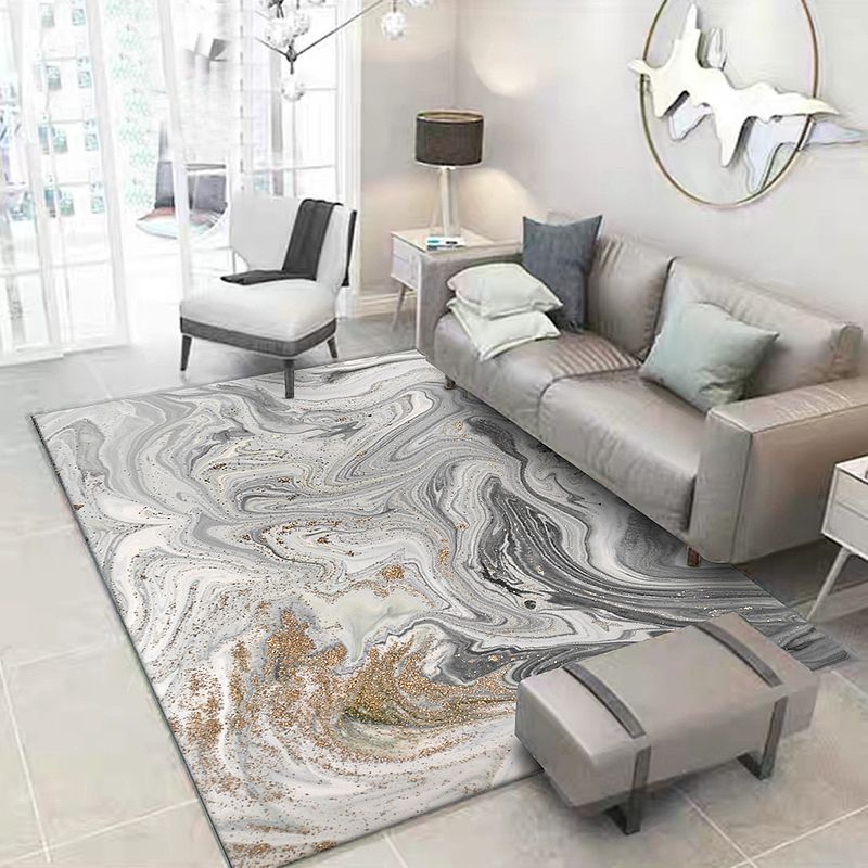 Casual Abstract Rug Grey Nordic Rug Polyester Washable Non-Slip Pet Friendly Carpet for Living Room