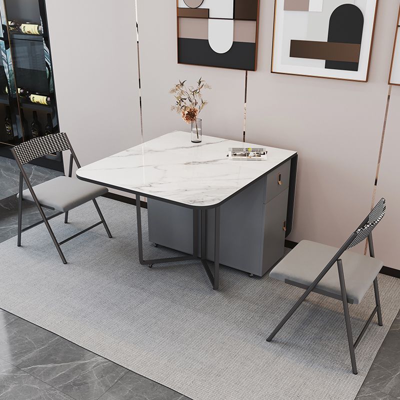 Foldable Sintered Stone Top Dining Table Modern Rectangle Table with Storage Trestle Base