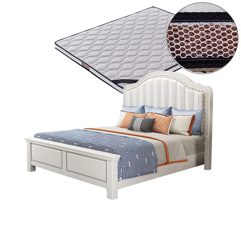 Contemporary Bed Frame Rubber Wood Panel Bed with Upholstered Headboard