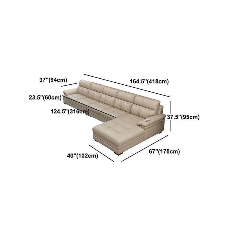 Pillow Top Arm Sectional Sofa 37.4"High Leather Cushion Back Sofa,Beige