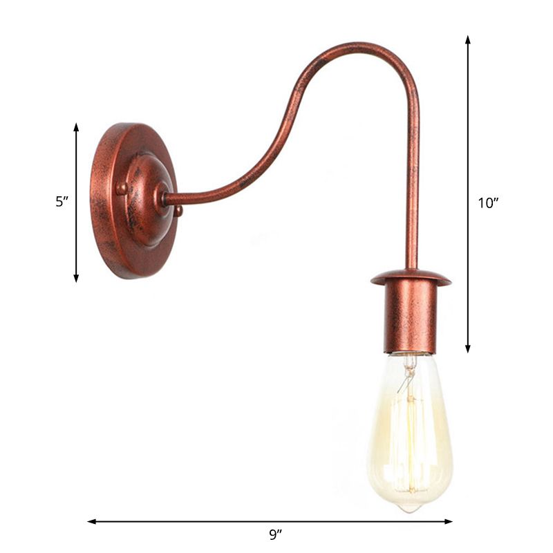 6"/10" High 1 Head Metal Wall Lighting Industrial Rust Bare Bulb Living Room Wall Sconce Lamp with Gooseneck Arm