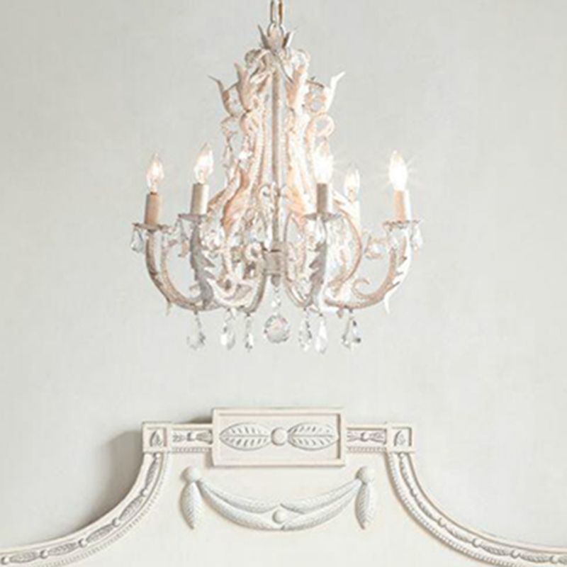 6 Bulbs Suspension Light Retro Style Candlestick Metallic Chandelier Light with Crystal Beaded Arm