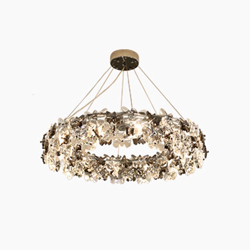 Flowering Butterfly Shape Crystal Circular Pendant Lamp for Living Room Bedroom
