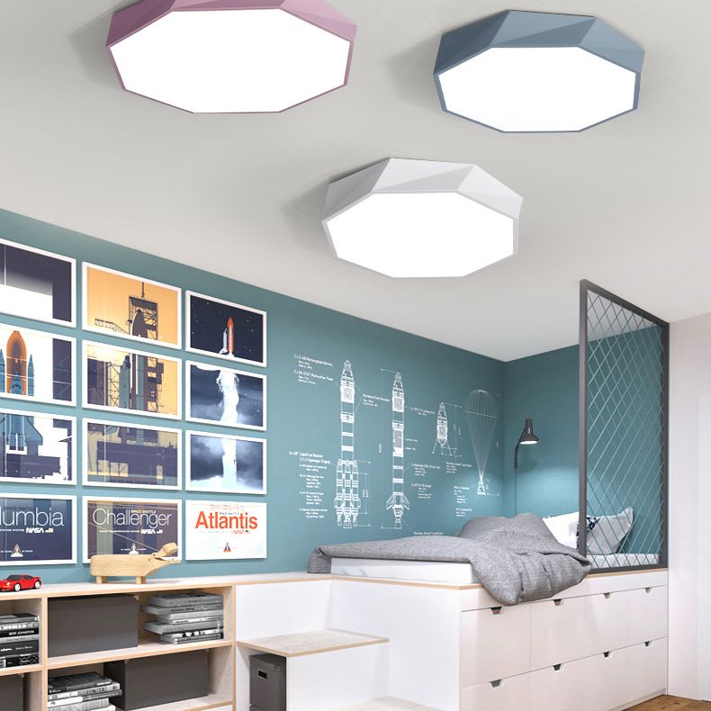 Macaron Octagonal Ceiling Lighting Metal Bedroom Flush Mount Led Light with Acrylic Diffuser