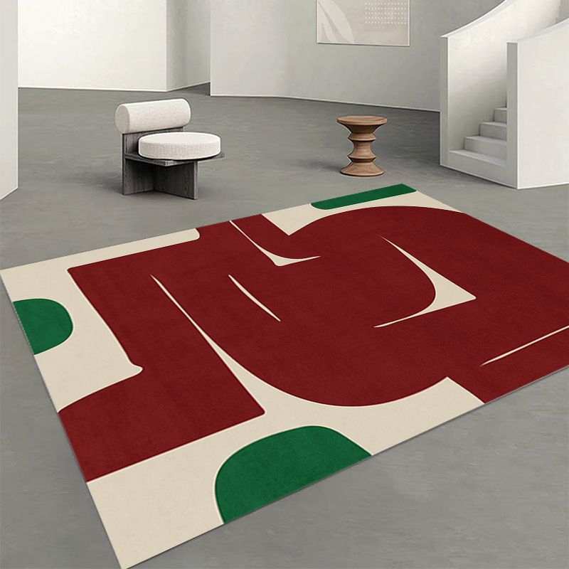 Modern Wine Red Rug Polyester Contrast Color Rug Washable Rug for Living Room