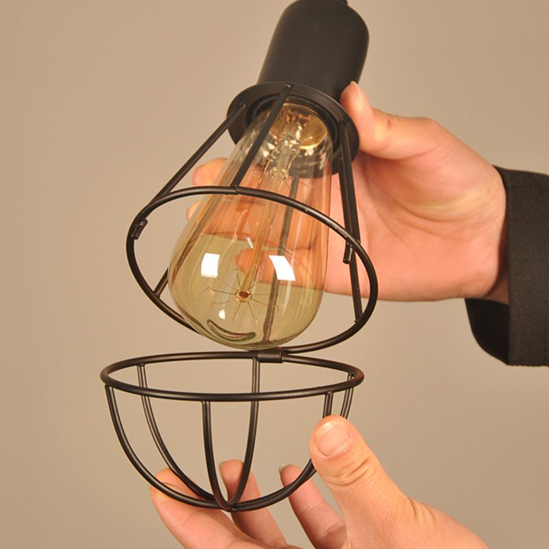 Zwarte industriële stijl plafond hanger draad kooi smeedijzeren lichtset voor eetkamer