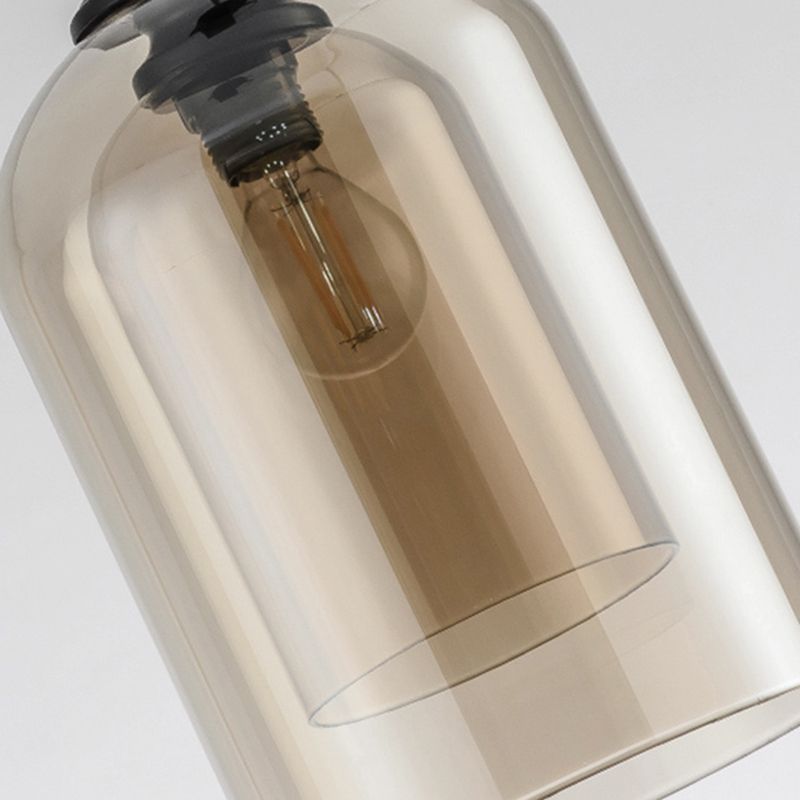 Wrought Iron Single Pendant Light in Modern Simplicity Glass Cylindrical Hanging Light for Bedroom