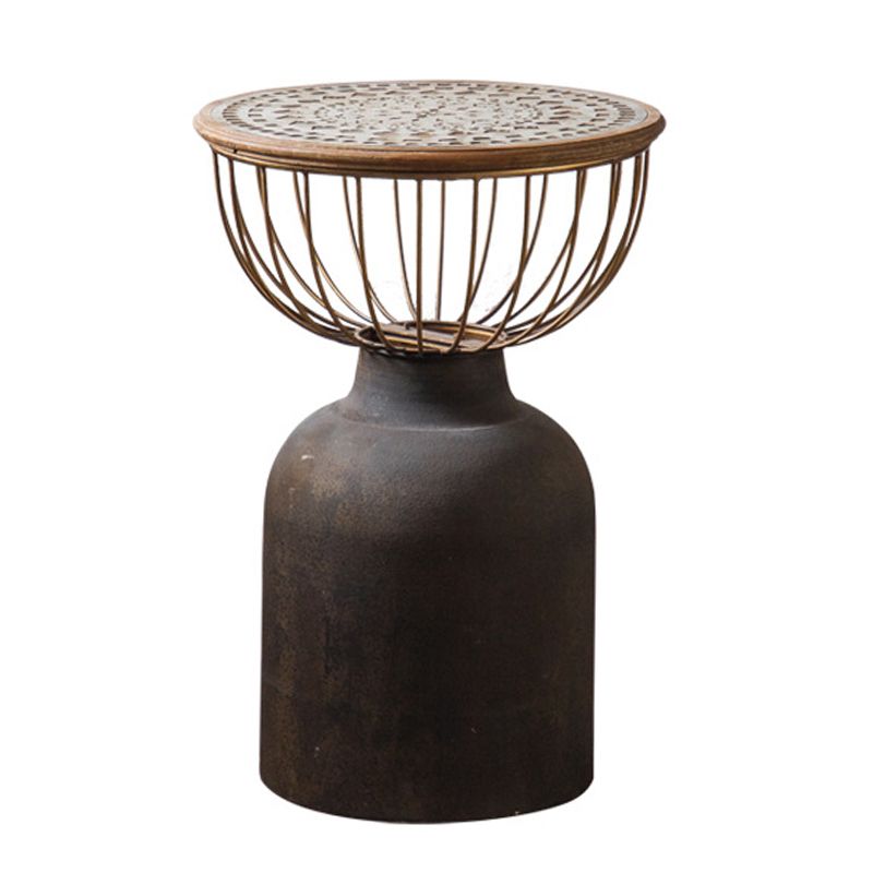 Antique Brass/Black End Table French Country Round Wood Side Table