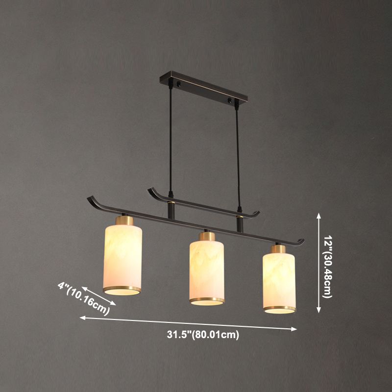 Modern Cylinder Island Lighting Fixtures Glass 3 Light Pendant Lighting in Black