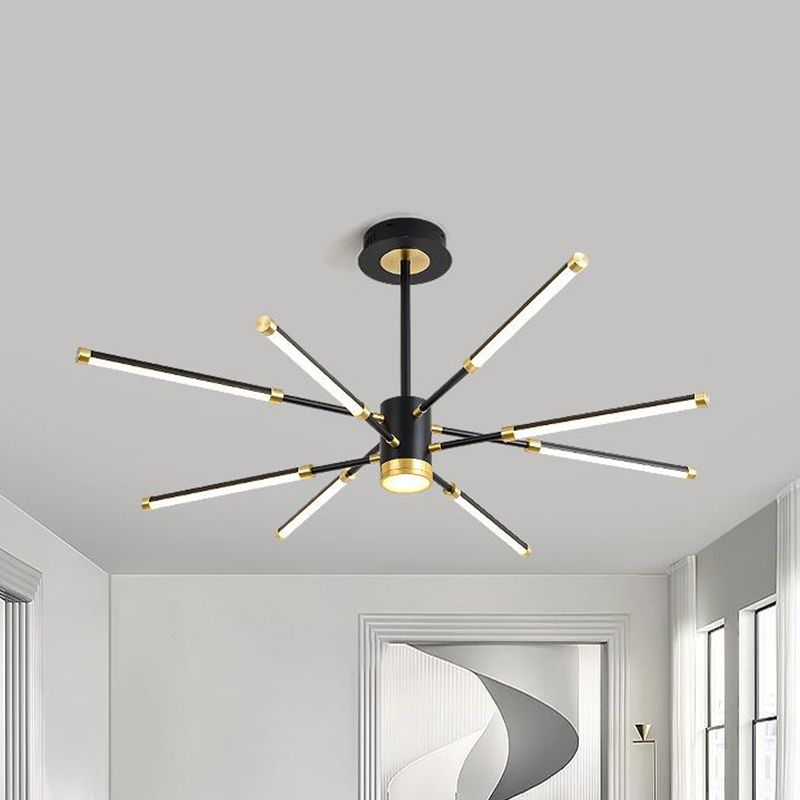 Sputnik Hanging Chandelier Modern Metal 6/8 Lights Black Suspension Light, Warm/White Light