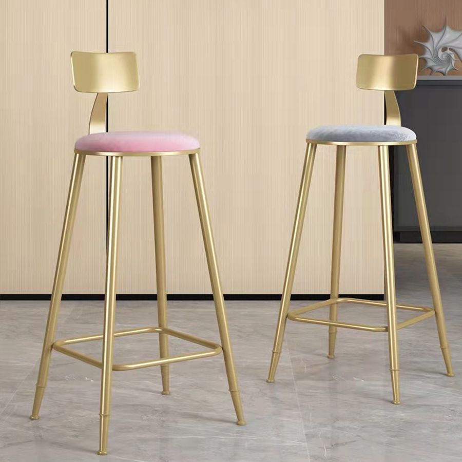 Glam Velvet Low Back Bar Stool Matte Finish Footrest Home Stool