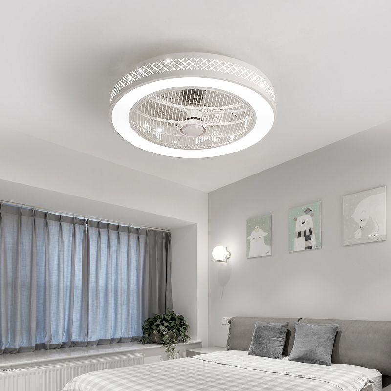 Weiße trommelförmige Lüfterlampe Nordic LED Metal Semi Flush Leuchte für Schlafzimmer