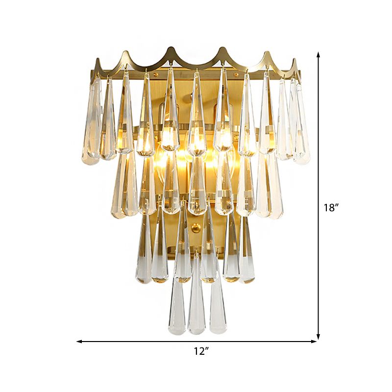 Metall geschichtete Wandbeleuchtung Moderne Style 2 Lichter Goldene Wandlampe mit klarem Kristall -Tränenschatten