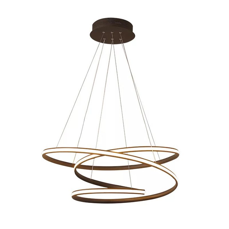 Seamless Curve Restaurant LED Suspension Light Metallic Nordic Style Chandelier Light in Coffee