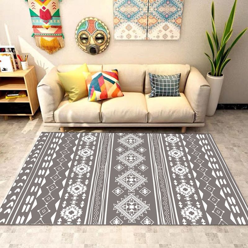 Bohemian Banded Print Rug Polyester Area Carpet Non-Slip Backing Indoor Carpet for Living Room