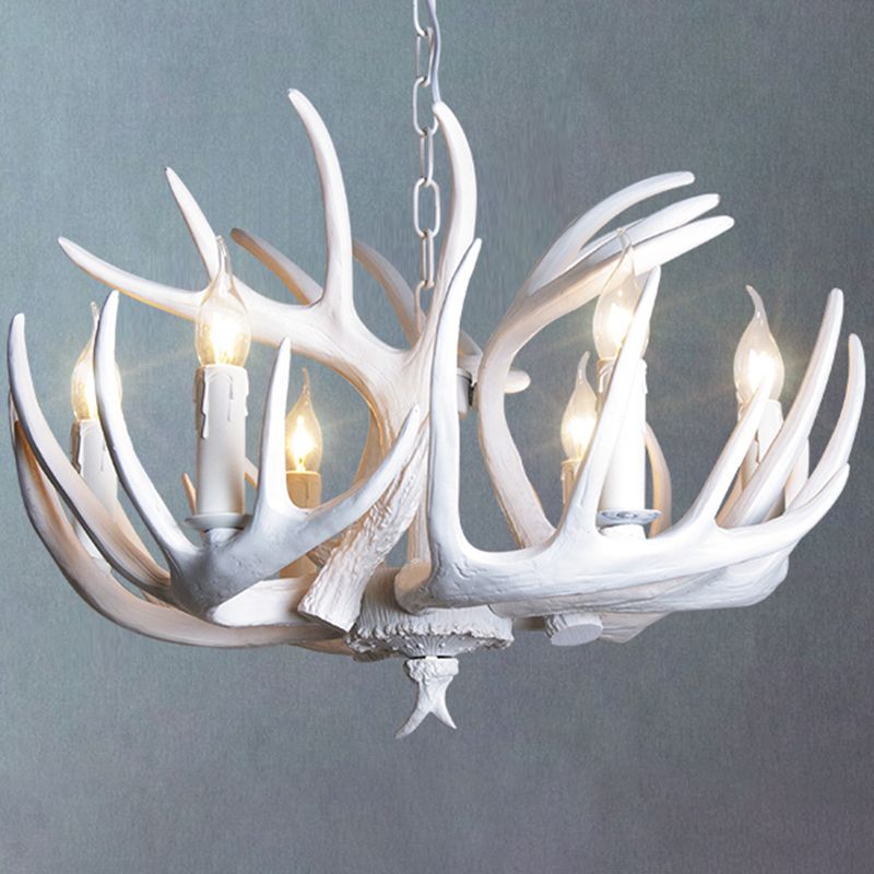 Resin Antler Shaped Suspension Lighting Rustic Living Room Chandelier Light Fixture